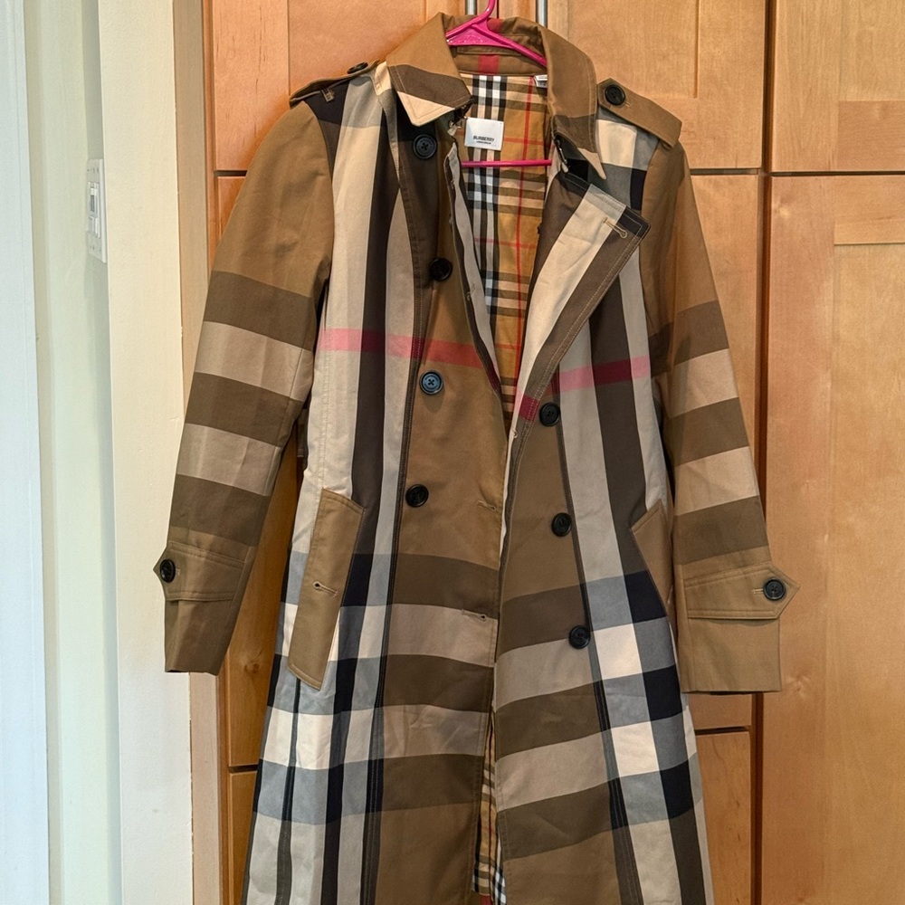 Burberry Beige and Red Checkered Coat